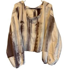 POL Oversized Cropped Tie Dye Long Sleeve Top Boho Balloon Sleeve Sz S